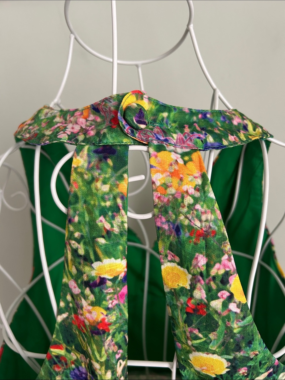 Unique Vintage Green Floral One-Shoulder Midi Dress - Picture 10 of 15